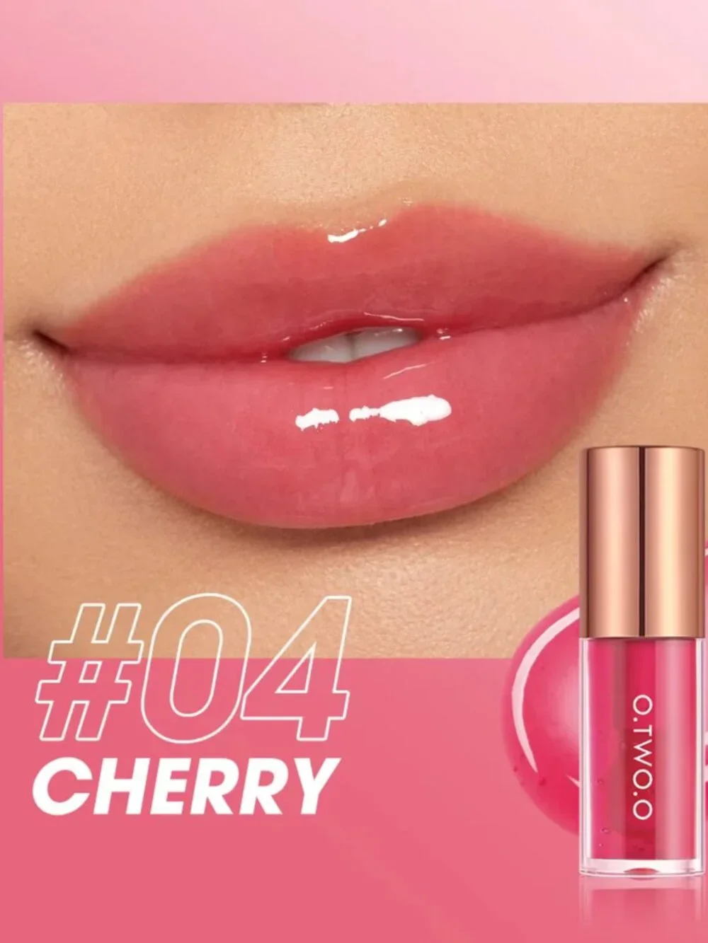 O.TWO.O Hydrating Lip Oil Gloss – Moisturizing Lip Care, Glossy Finish, Cherry